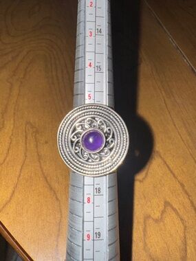 Sterling Silver 925 Coin Ring with Amethyst Center Stone